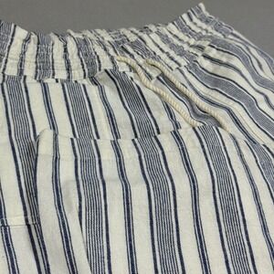 Roxy Striped Linen Blend Smocked Waist Beach Pants Blue White XS‎